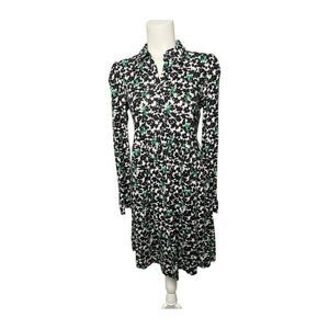 Boden Alma Jersey Knit Dress Black White Green Floral Clover Sz‎ 6